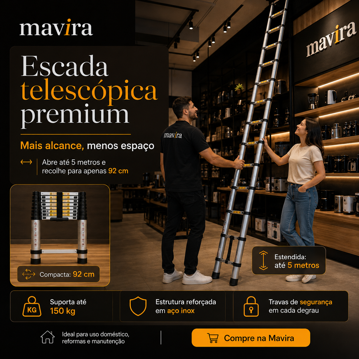 ElevaPro™ - Escada Telescópica Profissional (5 METROS)