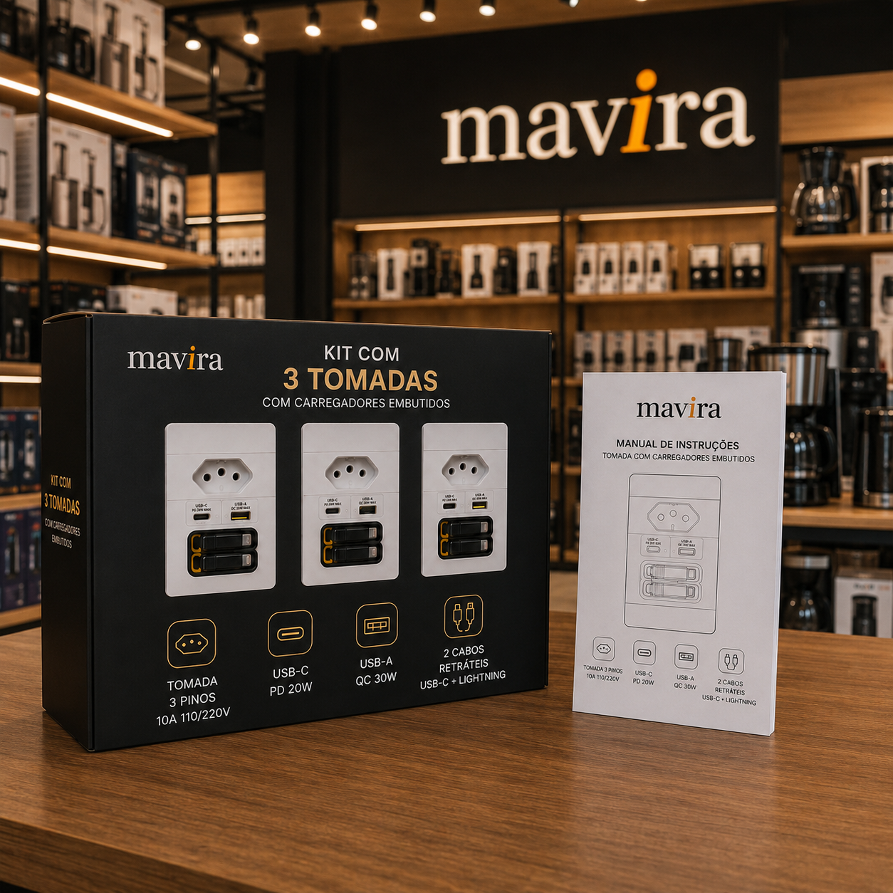 PowerWall Pro™  4 em 1 – Tomada Inteligente com Carregamento Rápido