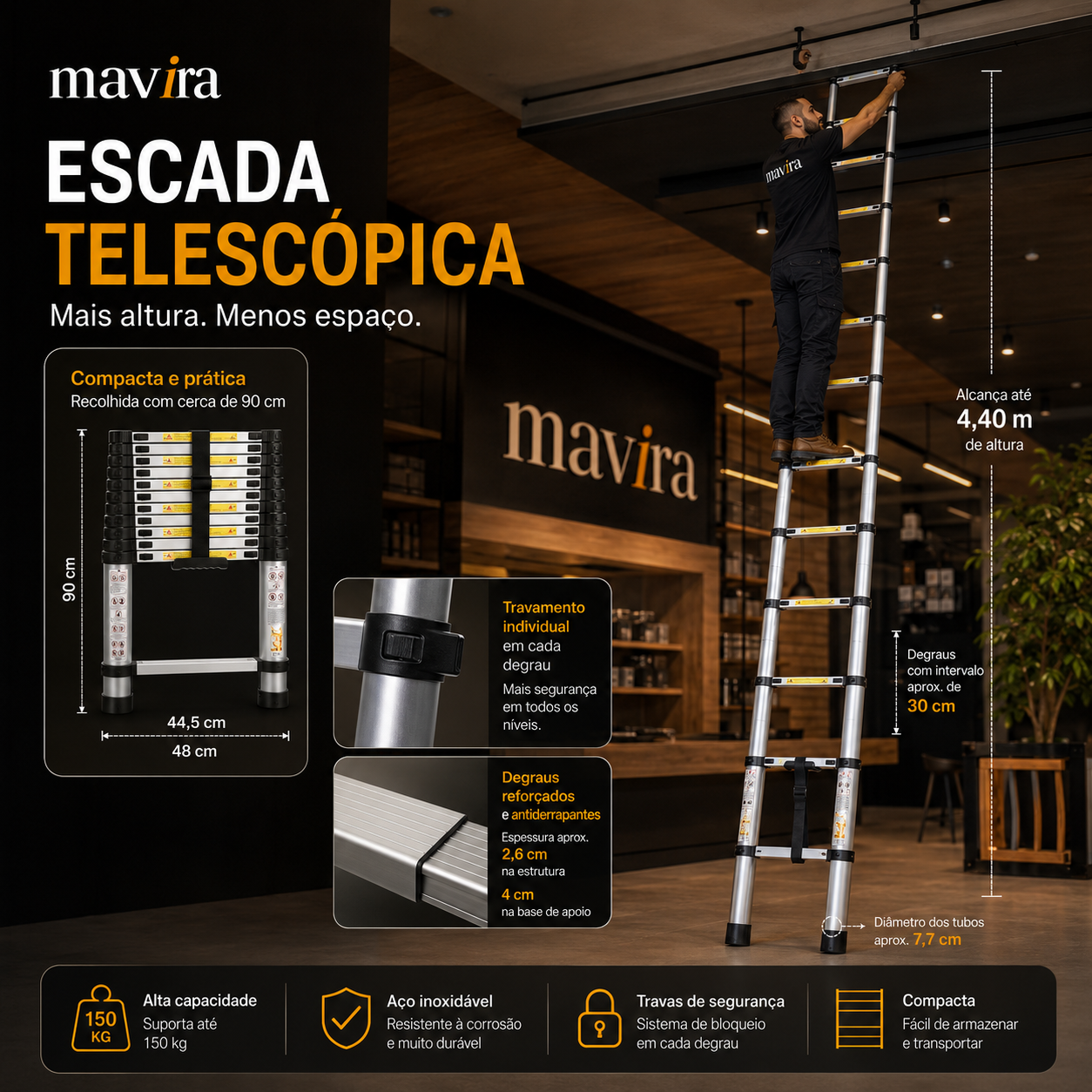 ElevaPro™ - Escada Telescópica Profissional (5 METROS)