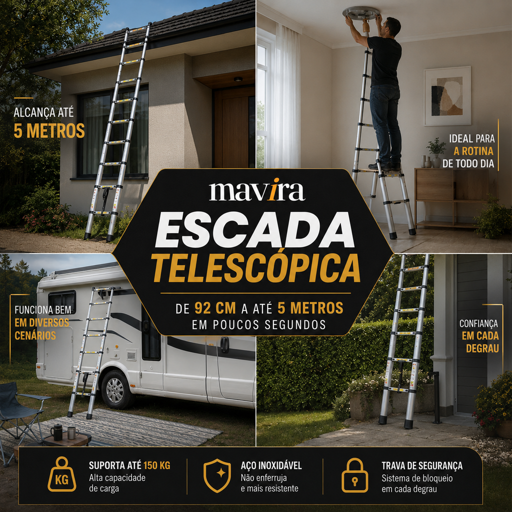 ElevaPro™ - Escada Telescópica Profissional (5 METROS)