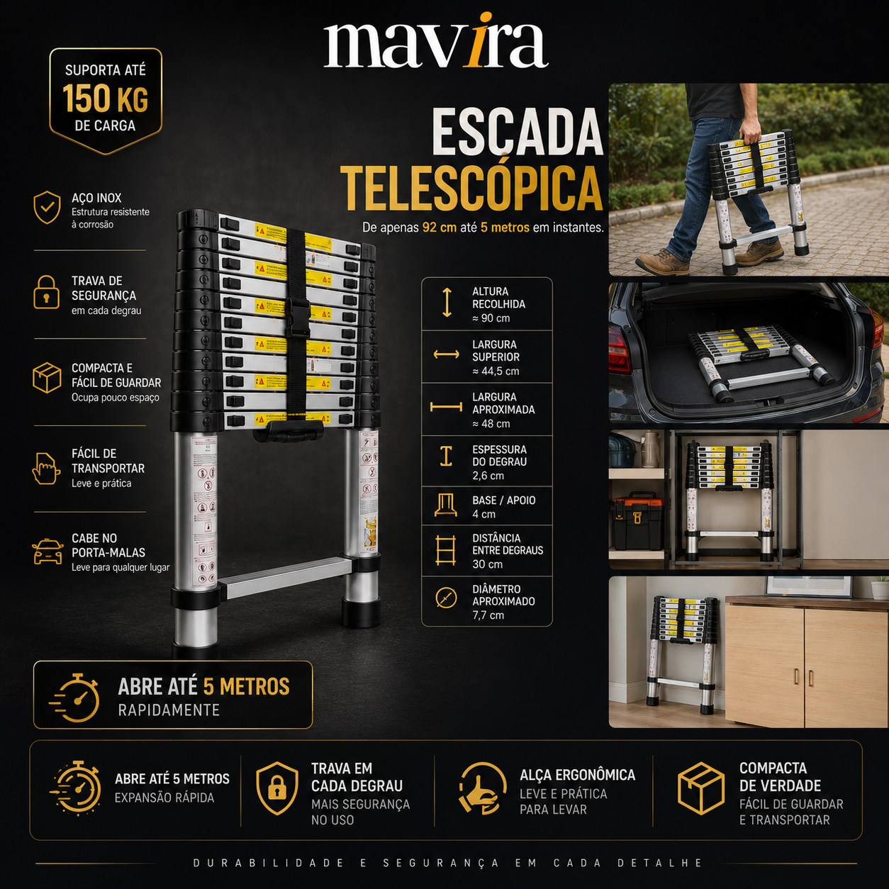 ElevaPro™ - Escada Telescópica Profissional (5 METROS)