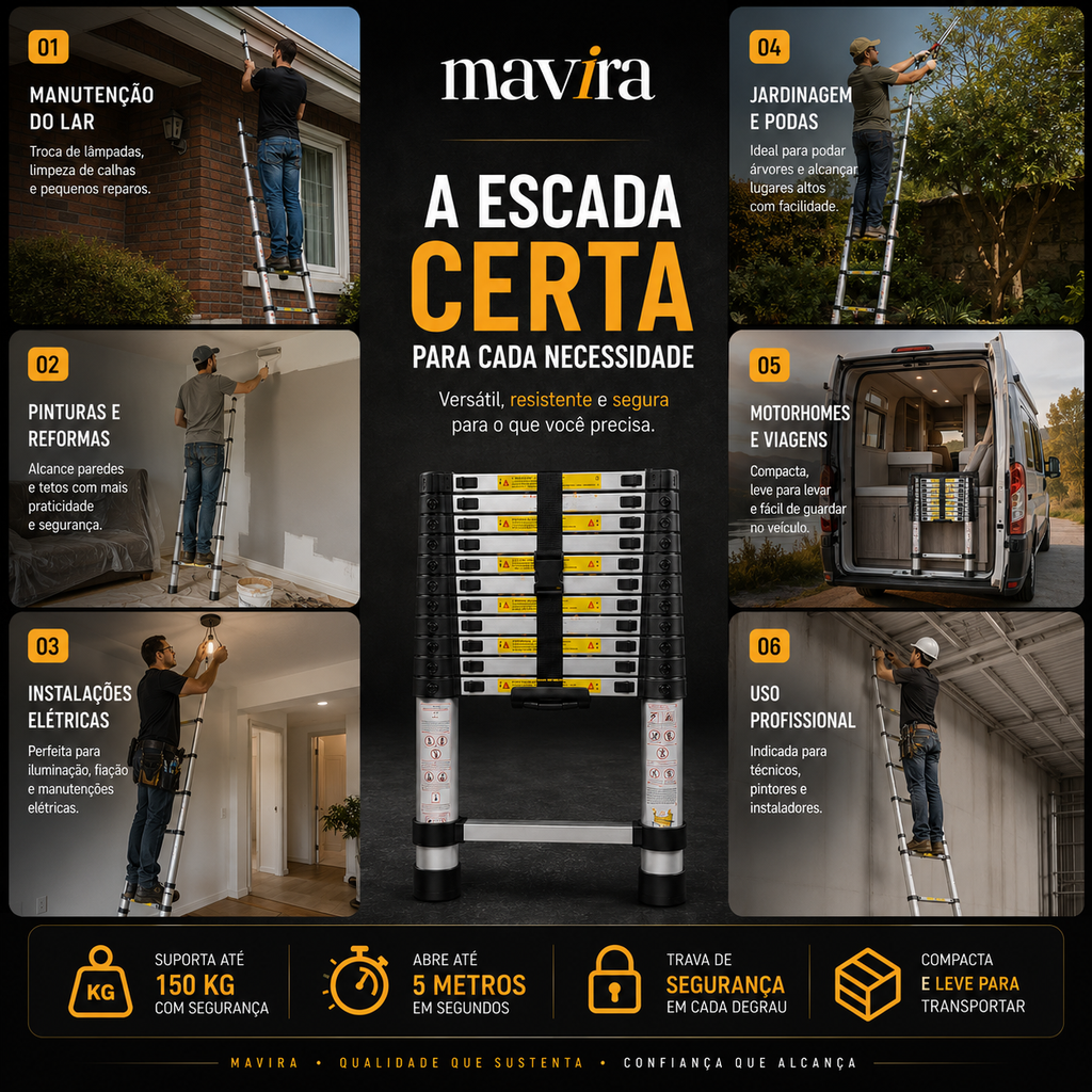 ElevaPro™ - Escada Telescópica Profissional (5 METROS)