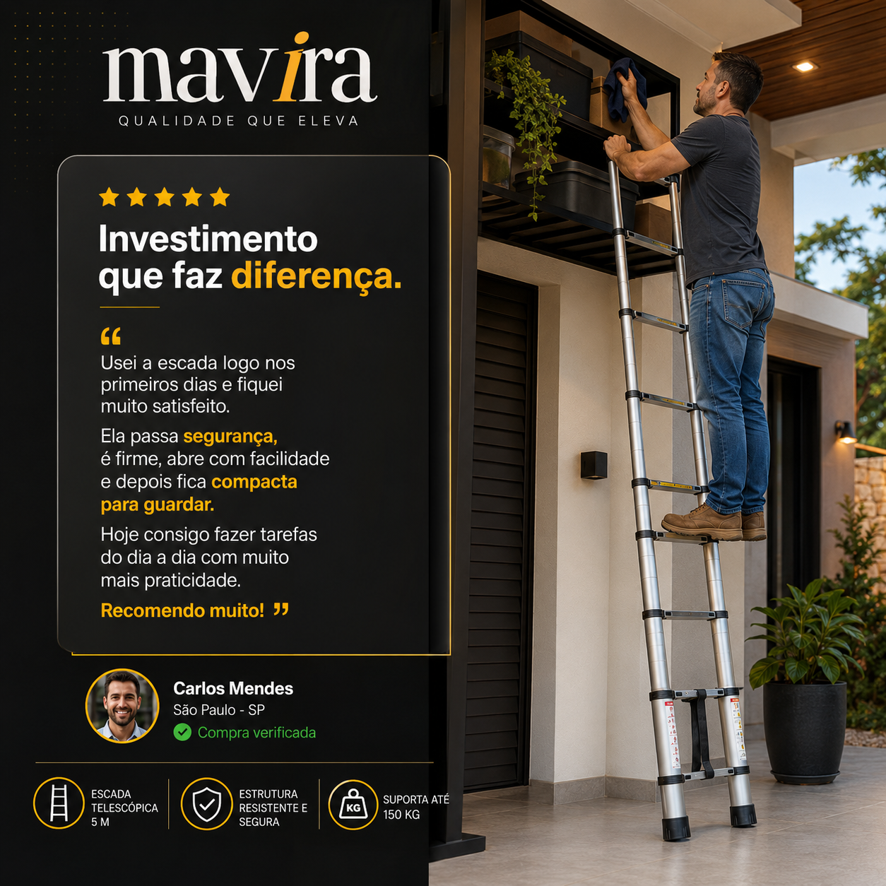 ElevaPro™ - Escada Telescópica Profissional (5 METROS)